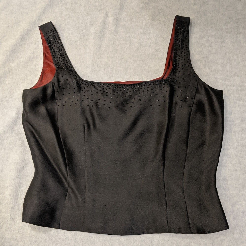 Ann Taylor Black Silk Beaded Cami Tank